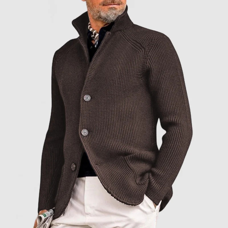 Men's Knitted Cardigan - Classic Sophisticated Button-Up Sweater with Ribbed Design Fino