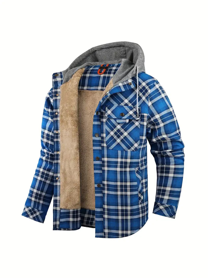 Check outdoor Jacket for men. Fleece lined with hood Fino