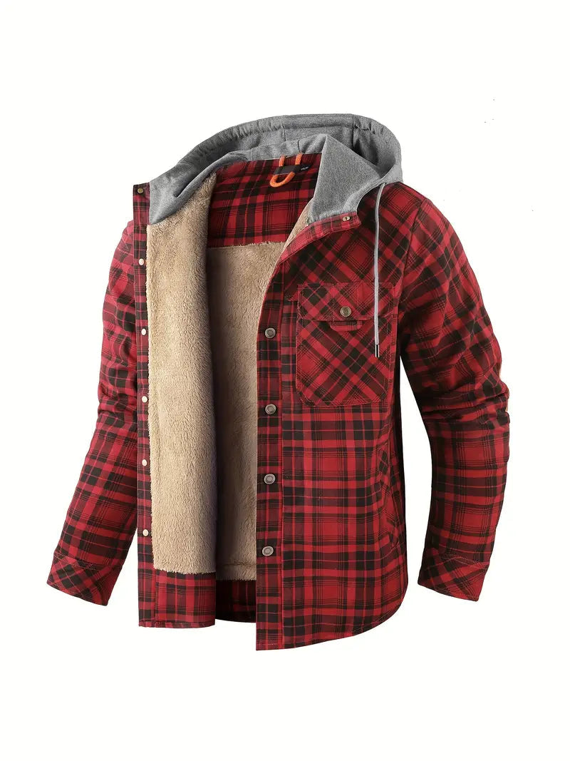 Check outdoor Jacket for men. Fleece lined with hood Fino