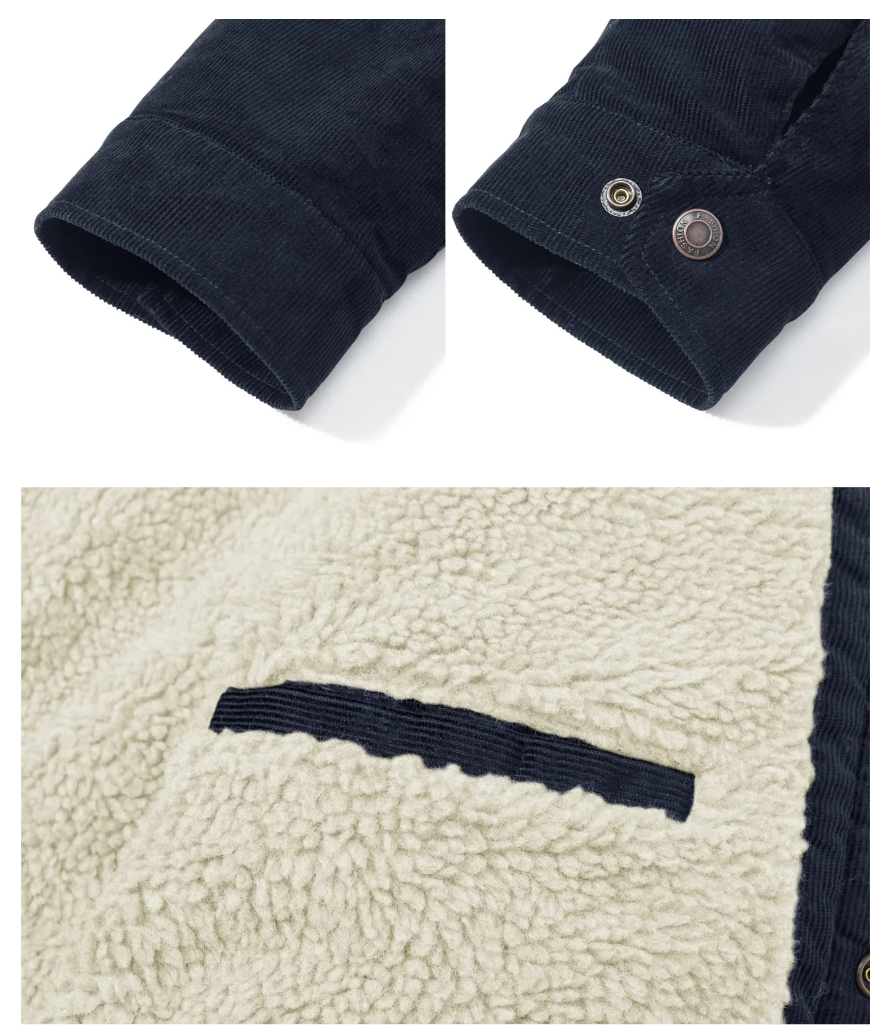 Men's Corduroy Fleeced Line Jacket With Fleece Collar Fino