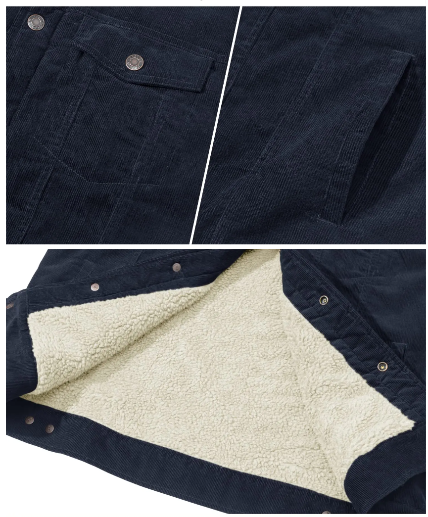 Men's Corduroy Fleeced Line Jacket With Fleece Collar Fino