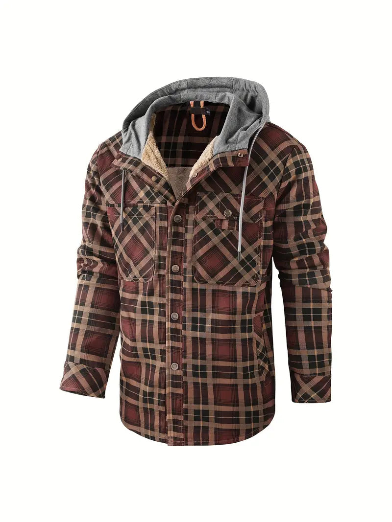 Check outdoor Jacket for men. Fleece lined with hood Fino