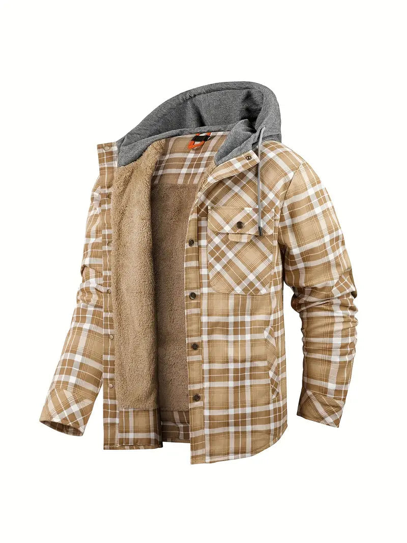 Check outdoor Jacket for men. Fleece lined with hood Fino