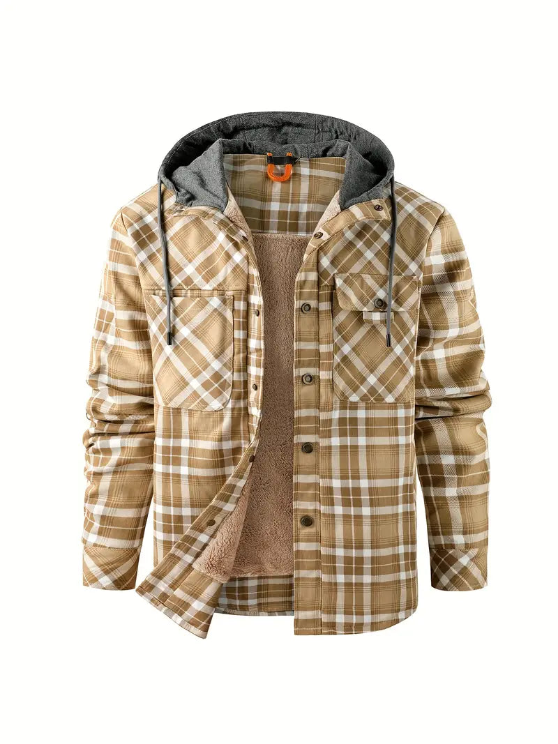 Check outdoor Jacket for men. Fleece lined with hood Fino