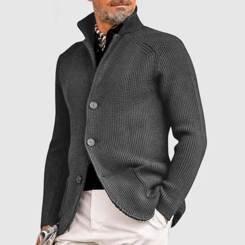 Men's Knitted Cardigan - Classic Sophisticated Button-Up Sweater with Ribbed Design Fino