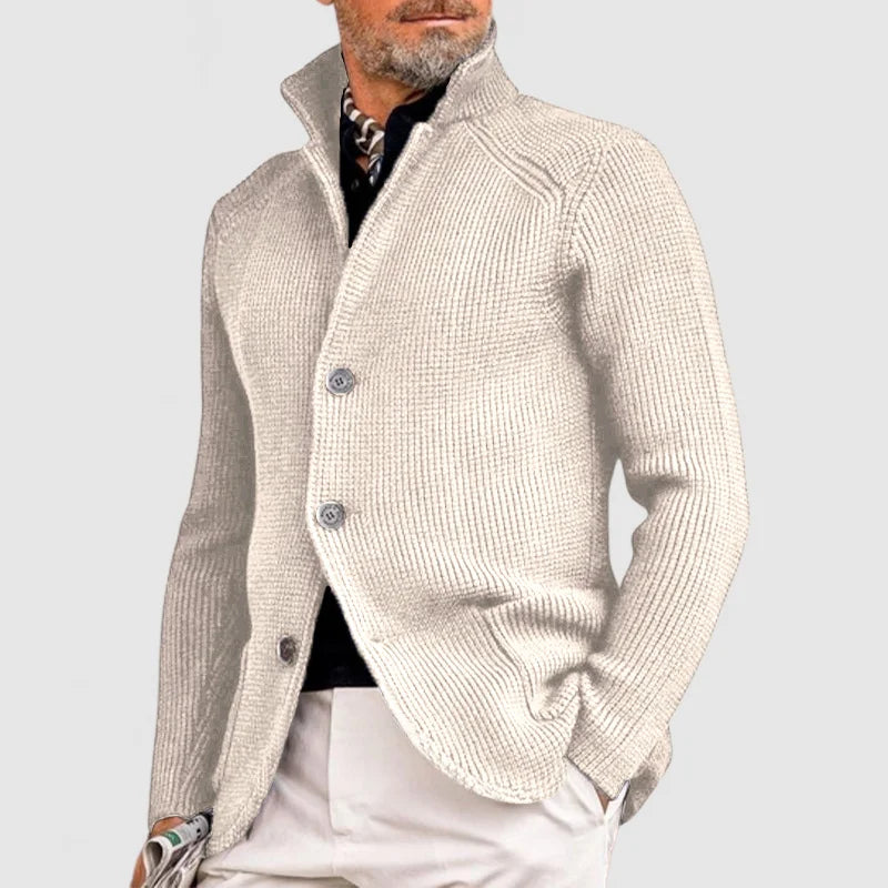 Men's Knitted Cardigan - Classic Sophisticated Button-Up Sweater with Ribbed Design Fino