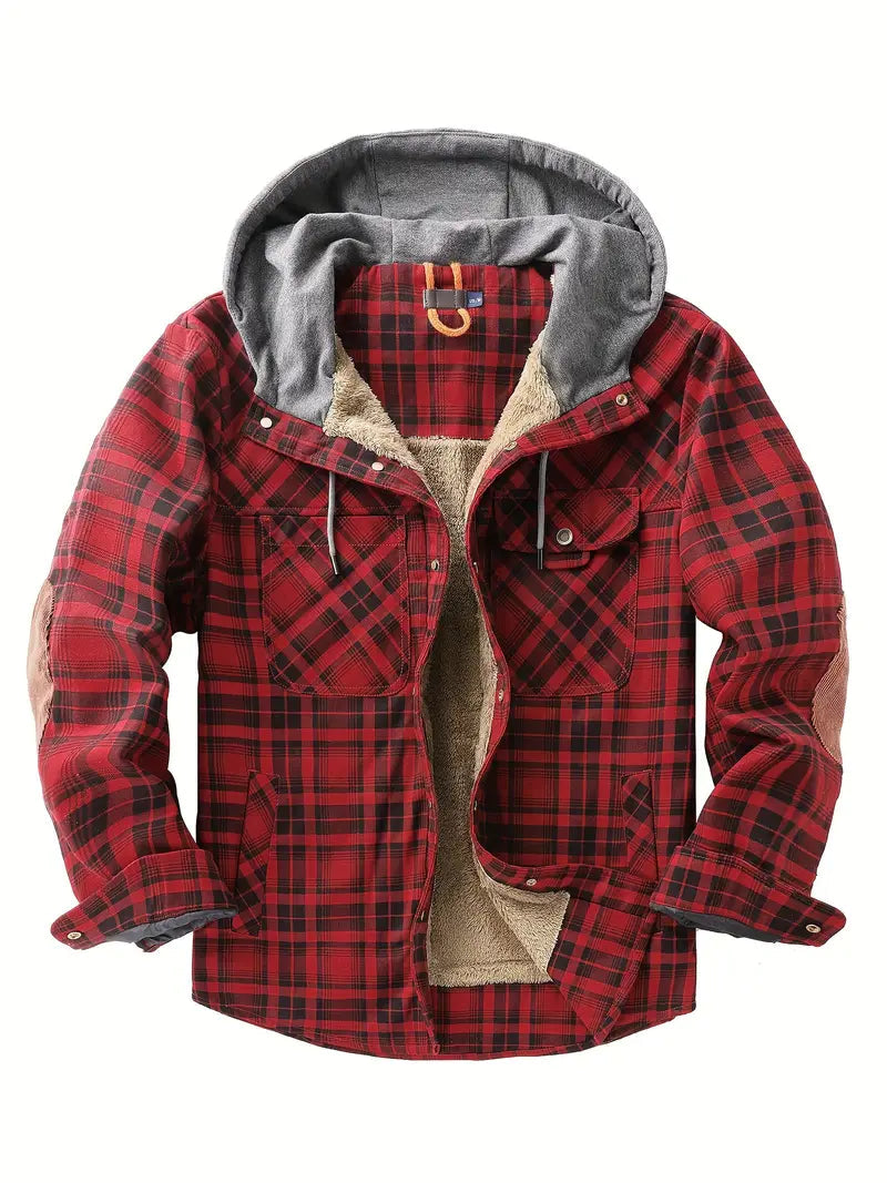 Check outdoor Jacket for men. Fleece lined with hood Fino