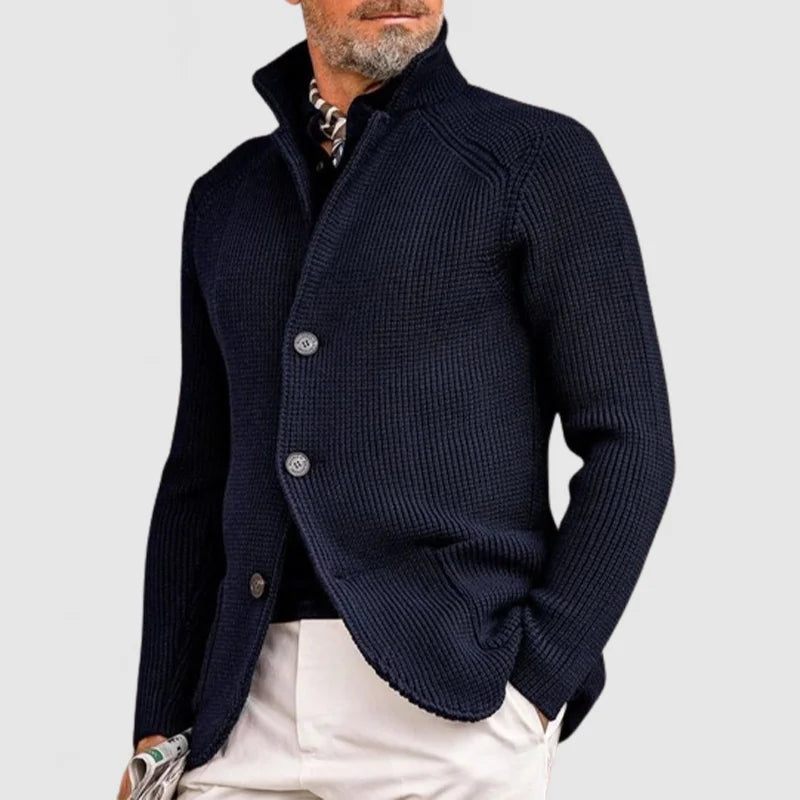 Men's Knitted Cardigan - Classic Sophisticated Button-Up Sweater with Ribbed Design Fino
