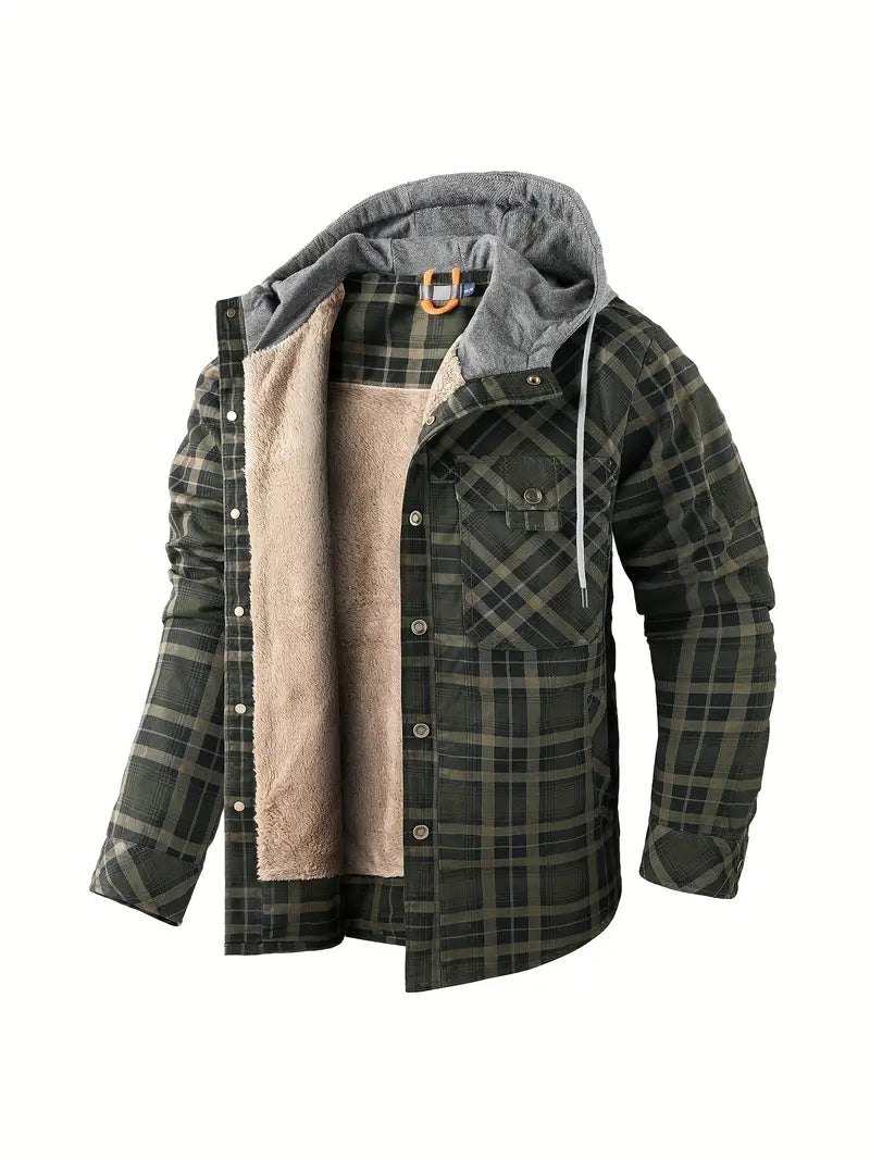 Check outdoor Jacket for men. Fleece lined with hood Fino