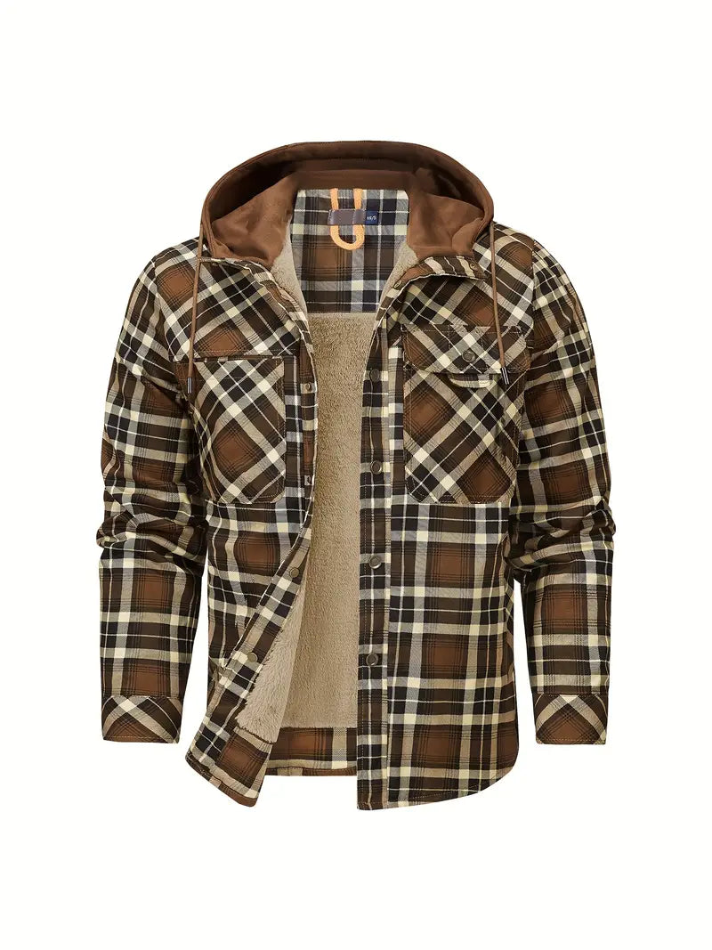 Check outdoor Jacket for men. Fleece lined with hood Fino