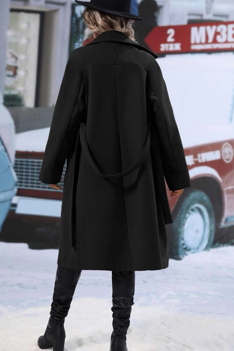 Women’s Long Trench Coat – Wool Blend, Relaxed Fit – Double-Breasted With Belt Fino