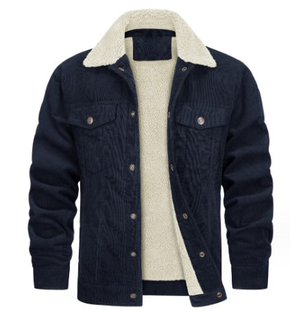 Men's Corduroy Fleeced Line Jacket With Fleece Collar Fino