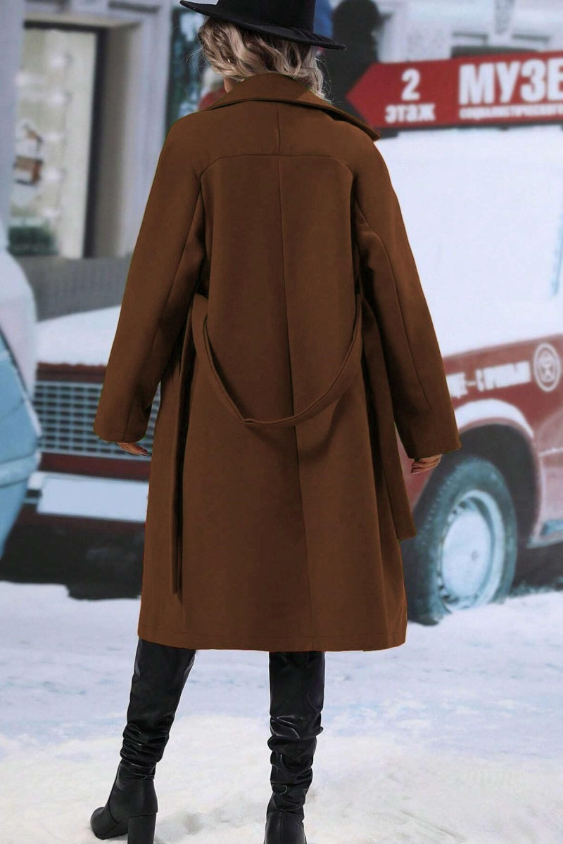 Women’s Long Trench Coat – Wool Blend, Relaxed Fit – Double-Breasted With Belt Fino