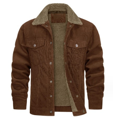 Men's Corduroy Fleeced Line Jacket With Fleece Collar Fino