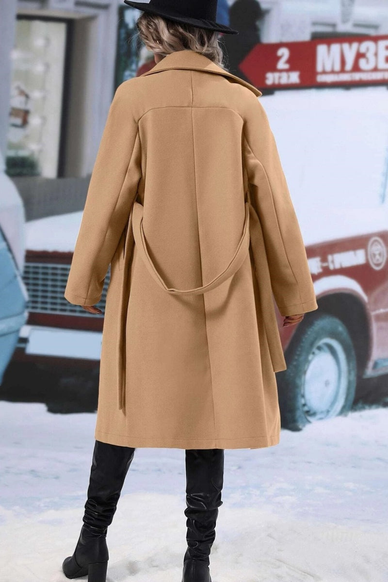 Women’s Long Trench Coat – Wool Blend, Relaxed Fit – Double-Breasted With Belt Fino