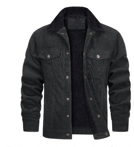 Men's Corduroy Fleeced Line Jacket With Fleece Collar Fino