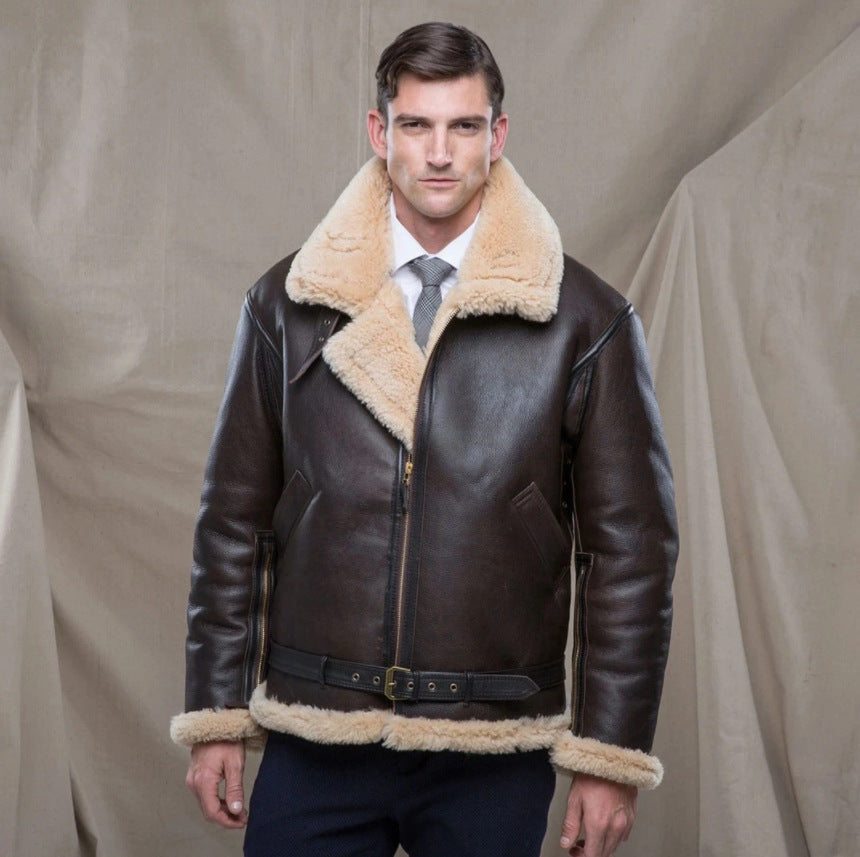 Men’s Fur Coat – Structured Fit – Faux Leather – Waist Belt – Zip Closure Fino