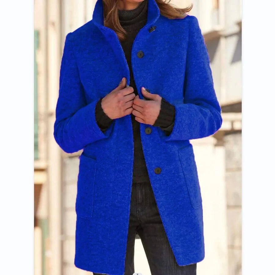 Women's Gray Wool Coat with Stand Collar Fino