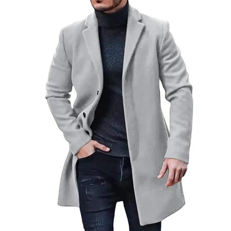 Men's casual Long Coat ,button-up Overcoat Fino