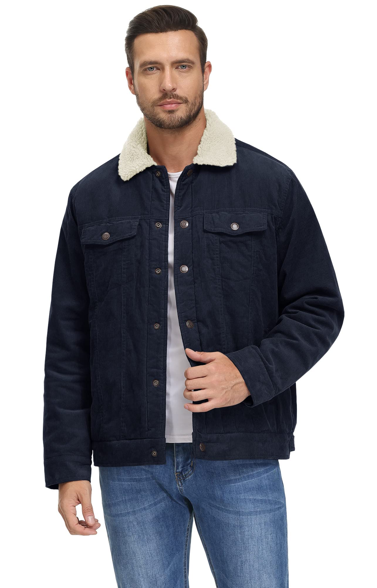 Men's Corduroy Fleeced Line Jacket With Fleece Collar Fino