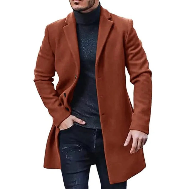 Men's casual Long Coat ,button-up Overcoat Fino
