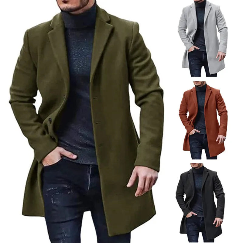Men's casual Long Coat ,button-up Overcoat Fino