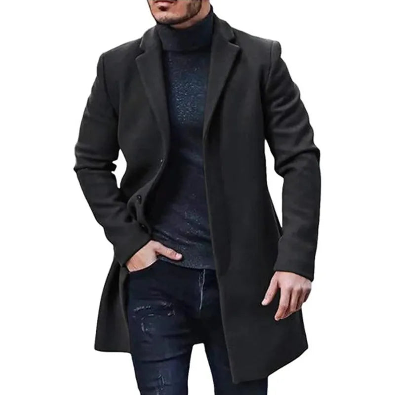 Men's casual Long Coat ,button-up Overcoat Fino