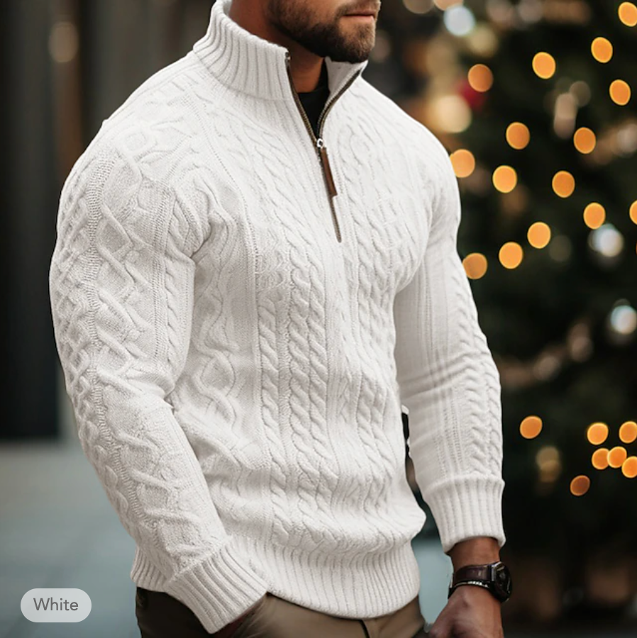 Men's Cable Knit Sweater - Half Zip Fino