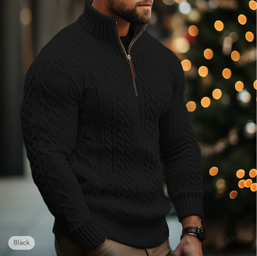 Men's Cable Knit Sweater - Half Zip Fino
