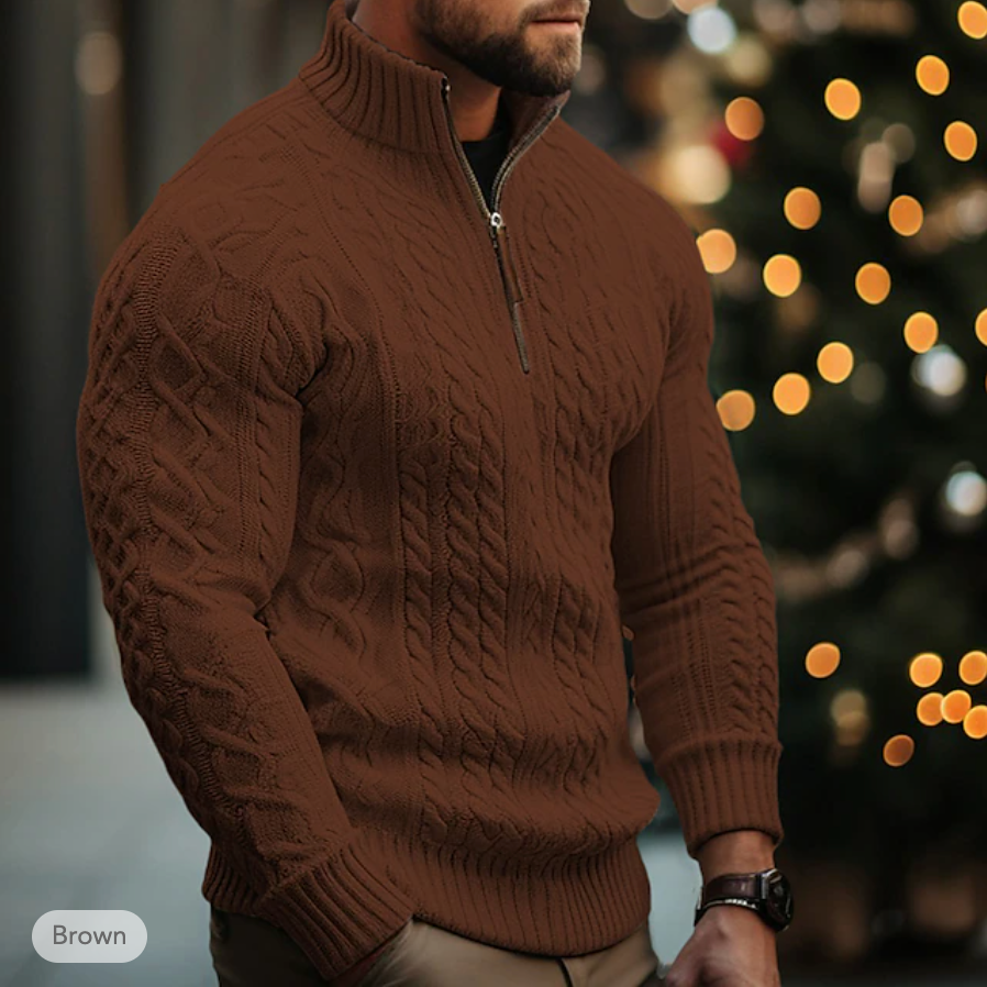 Men's Cable Knit Sweater - Half Zip Fino