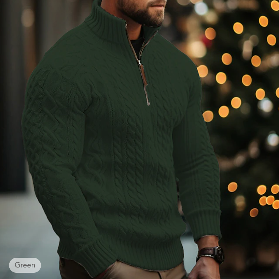 Men's Cable Knit Sweater - Half Zip Fino