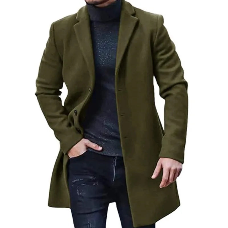 Men's casual Long Coat ,button-up Overcoat Fino