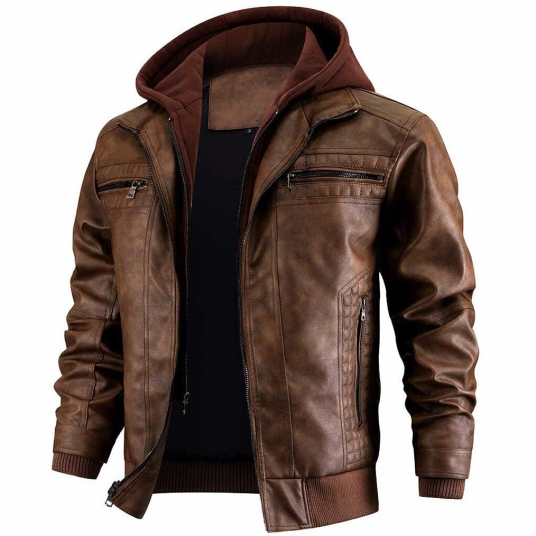 Retro multi-bag motorcycle style crocheted jacket for men Fino