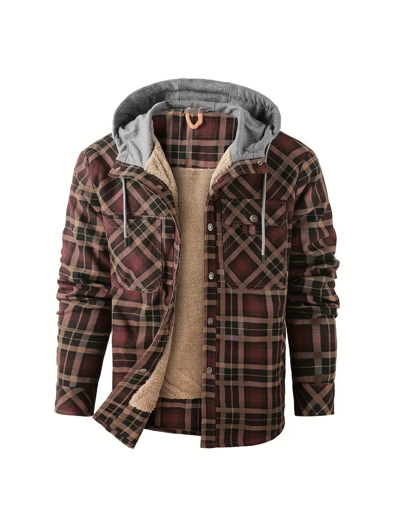Check outdoor Jacket for men. Fleece lined with hood Fino
