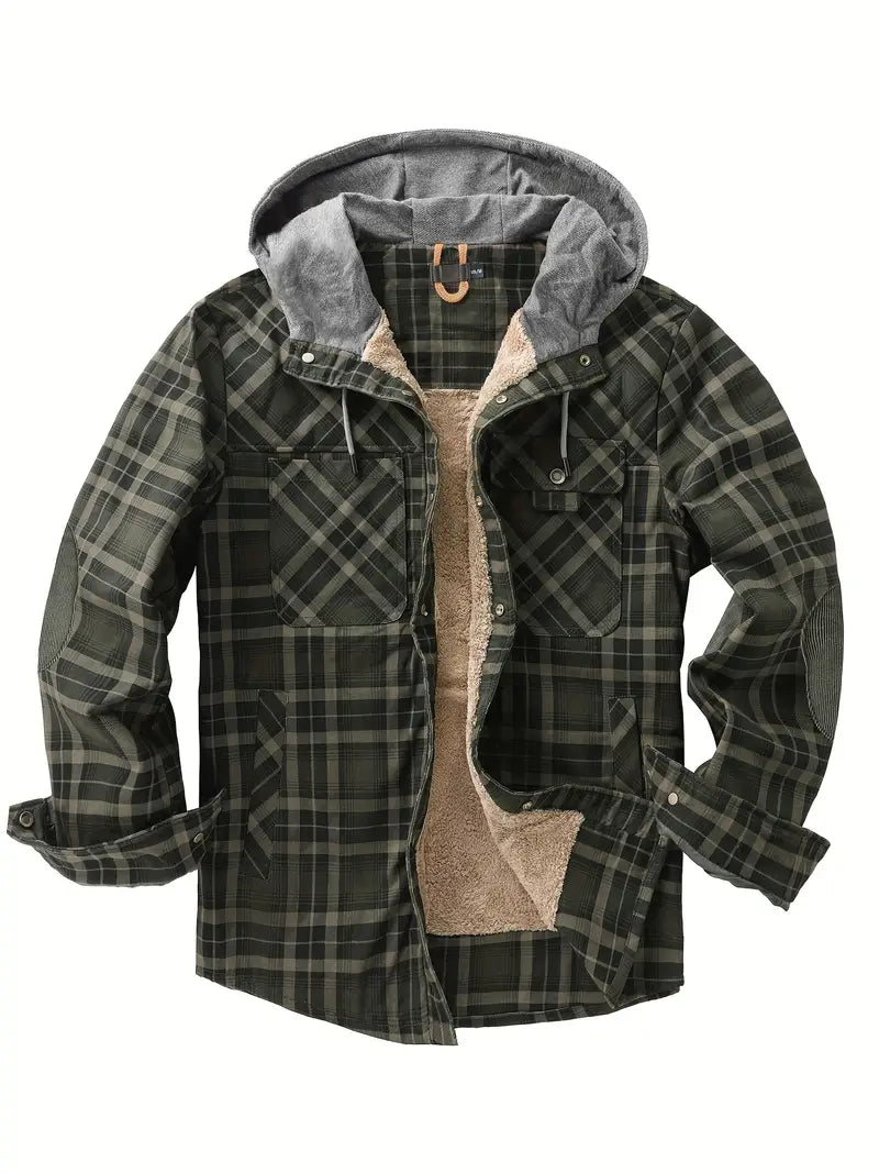 Check outdoor Jacket for men. Fleece lined with hood Fino