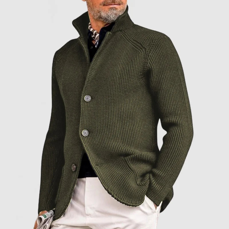Men's Knitted Cardigan - Classic Sophisticated Button-Up Sweater with Ribbed Design Fino