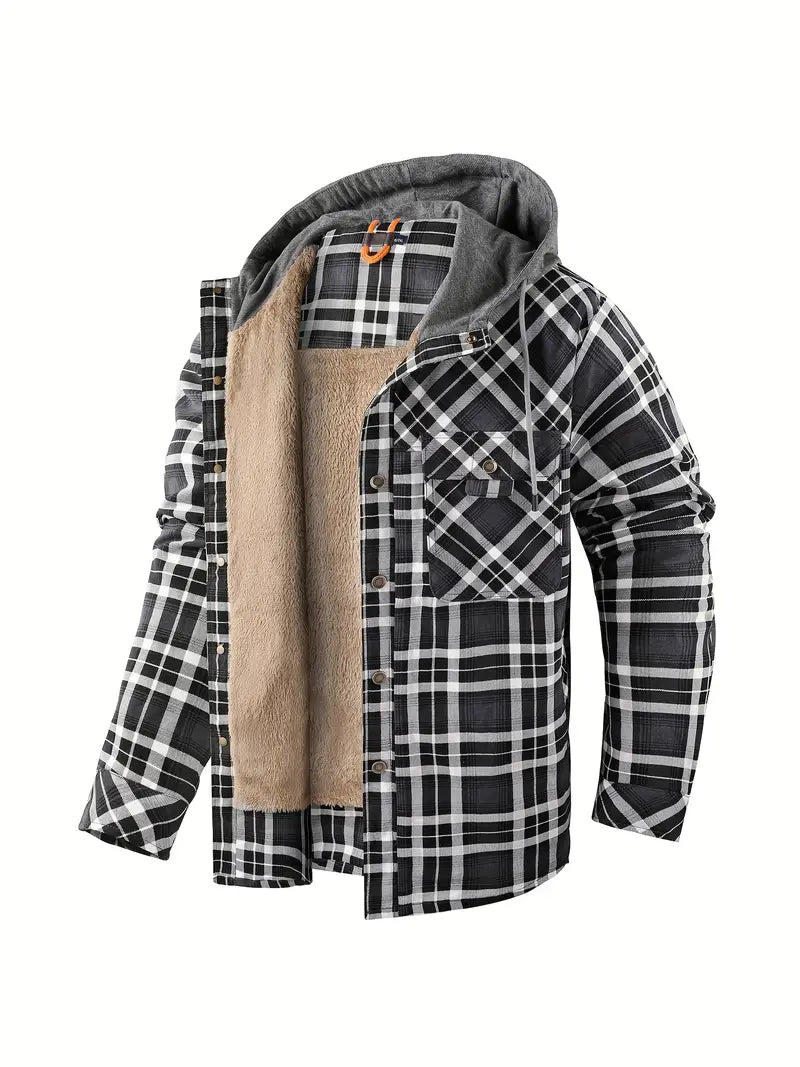 Check outdoor Jacket for men. Fleece lined with hood Fino