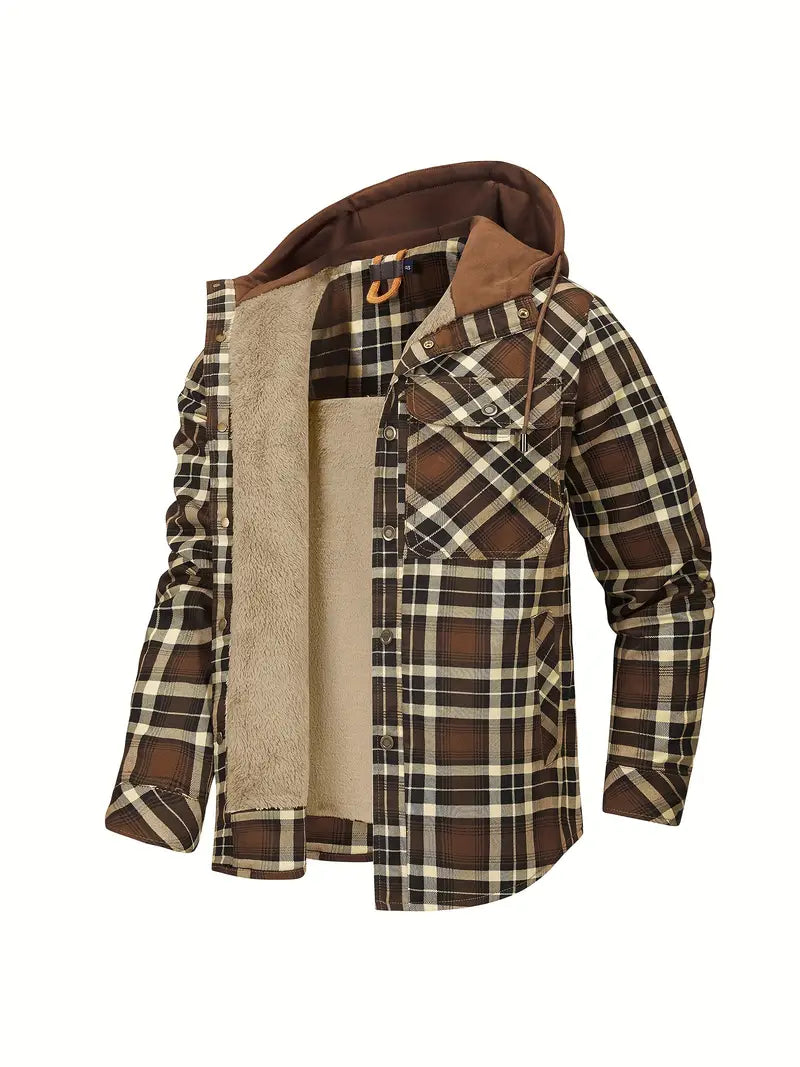 Check outdoor Jacket for men. Fleece lined with hood Fino