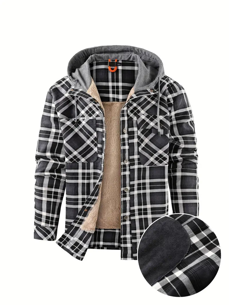 Check outdoor Jacket for men. Fleece lined with hood Fino