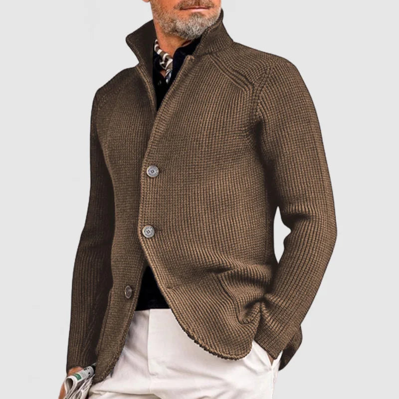 Men's Knitted Cardigan - Classic Sophisticated Button-Up Sweater with Ribbed Design Fino
