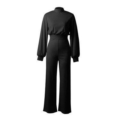 Womens Jumpsuit - Long-Sleeve High Collar Slim Fit Fino
