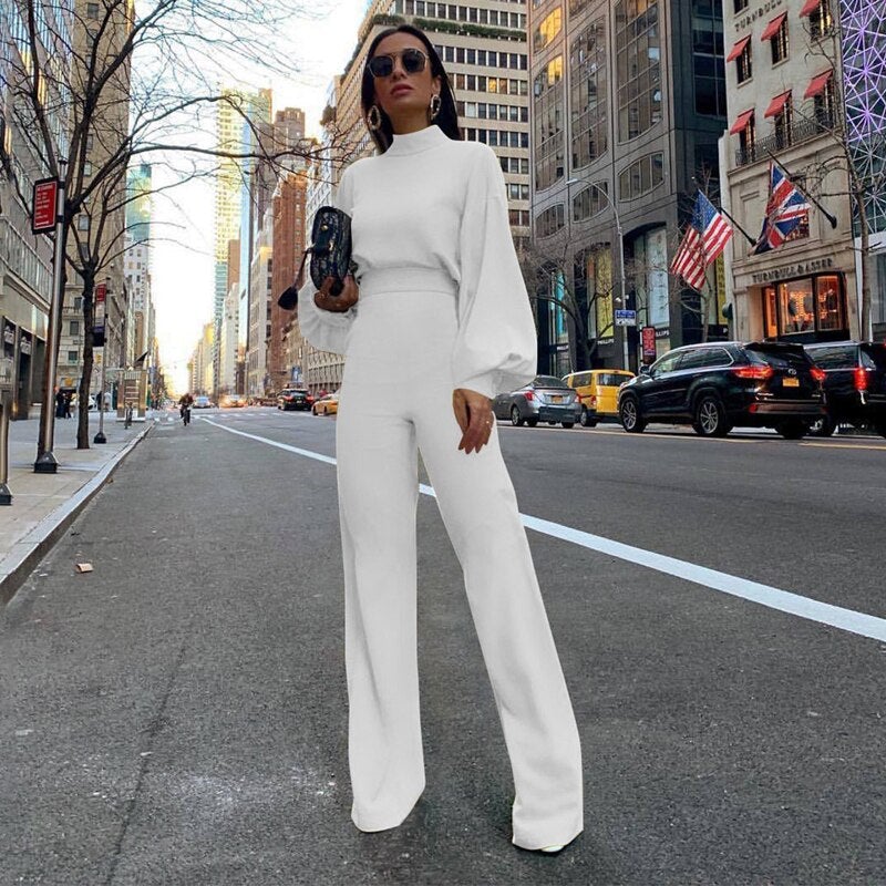 Womens Jumpsuit - Long-Sleeve High Collar Slim Fit Fino