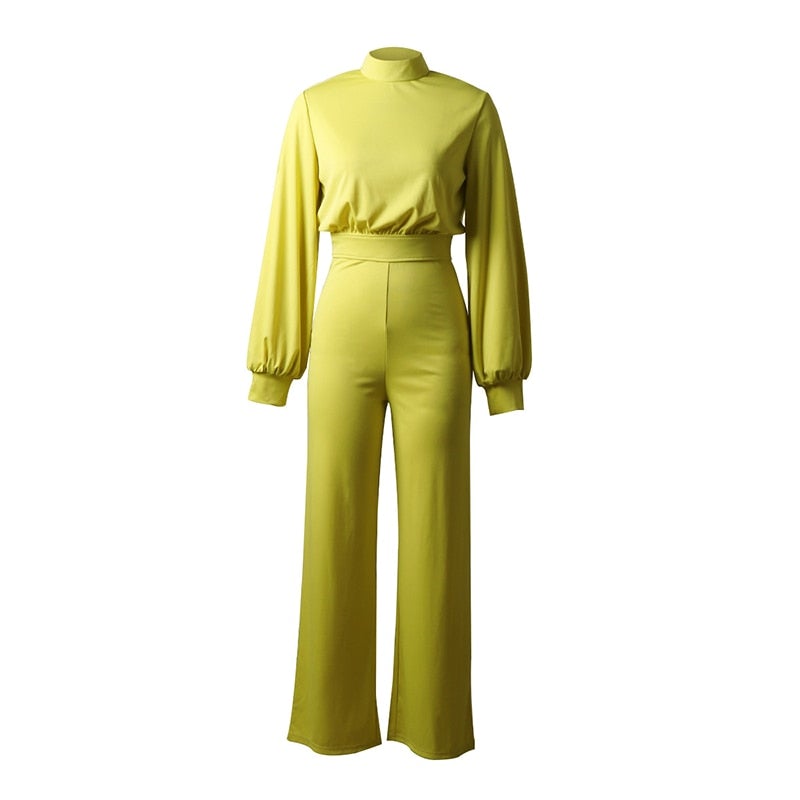 Womens Jumpsuit - Long-Sleeve High Collar Slim Fit Fino