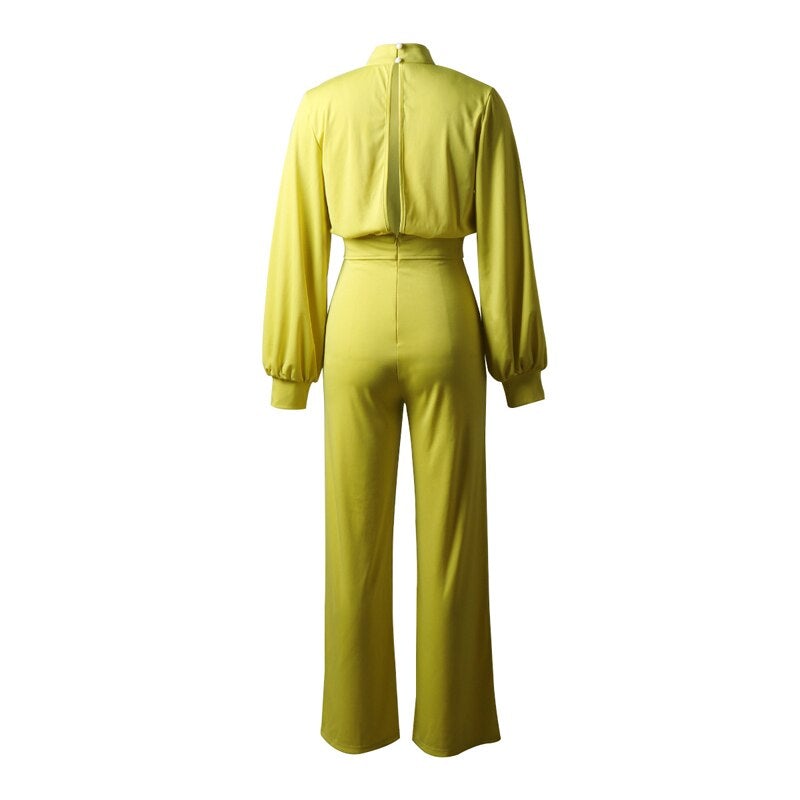 Womens Jumpsuit - Long-Sleeve High Collar Slim Fit Fino