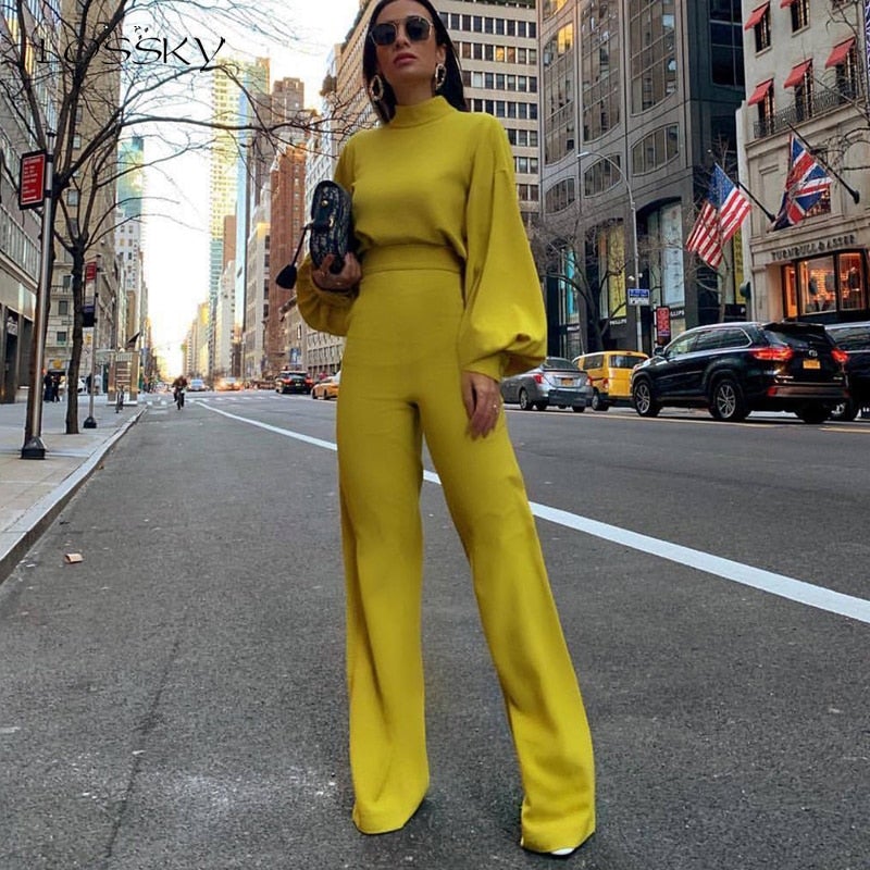 Womens Jumpsuit - Long-Sleeve High Collar Slim Fit Fino