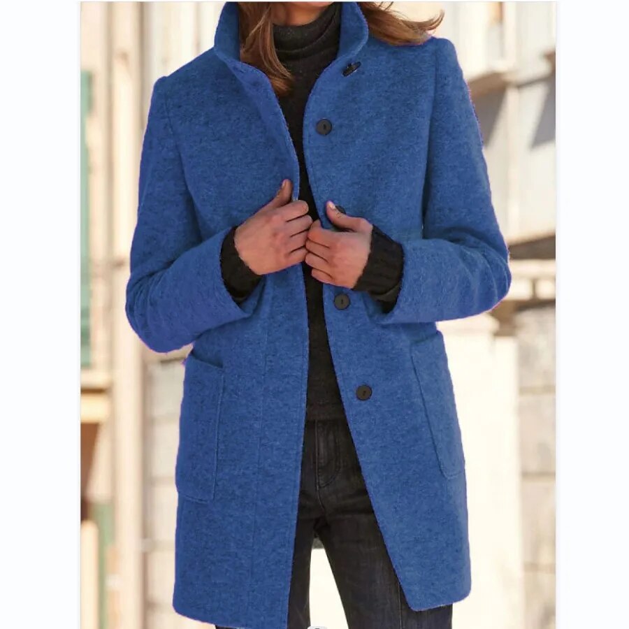 Women's Gray Wool Coat with Stand Collar Fino